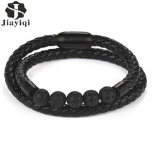 Load image into Gallery viewer, Jiayiqi Black Leather Bracelet for Men